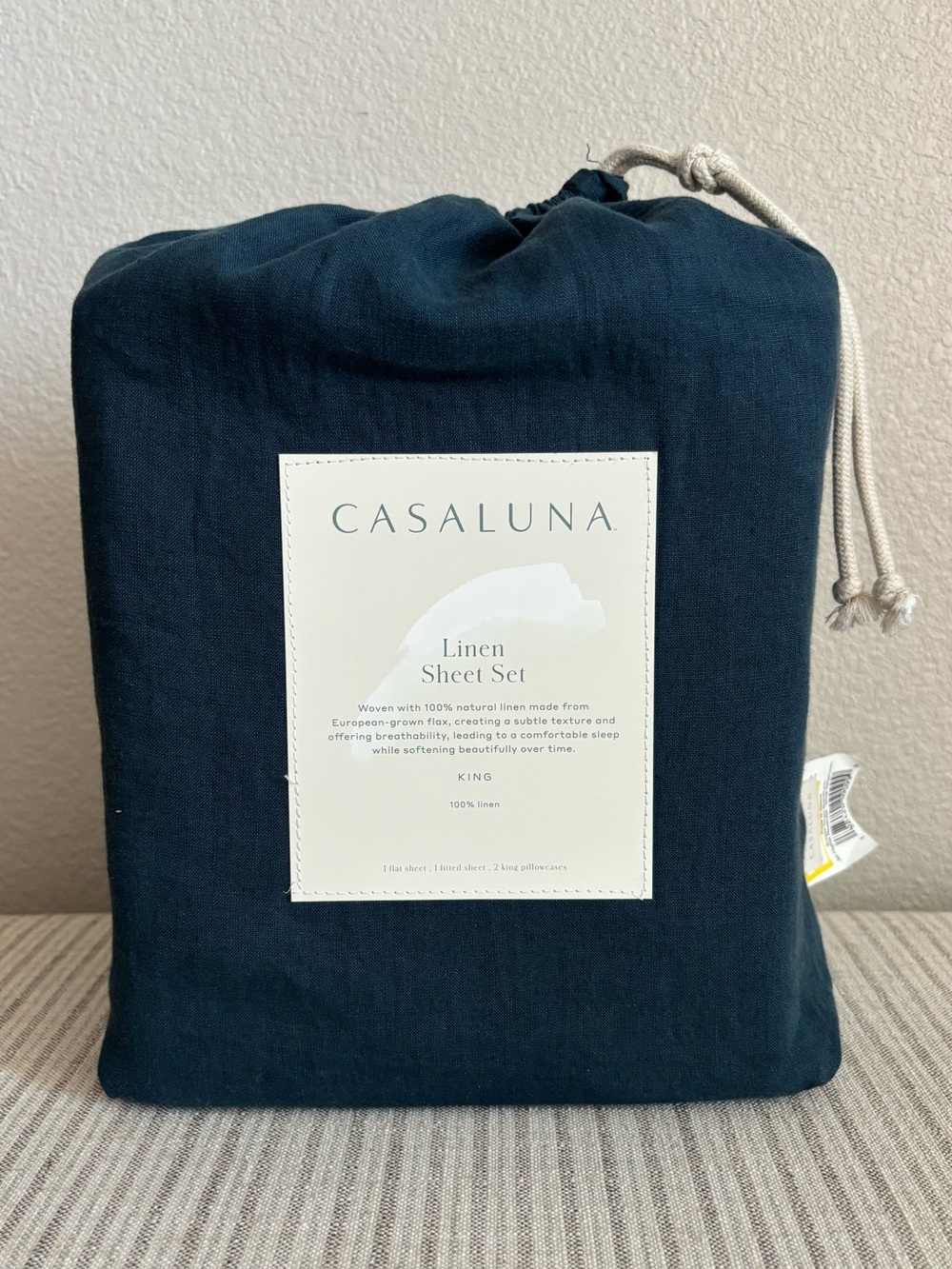 NWT King 100% Linen Sheet Set Dark Mineral Blue - Casaluna
